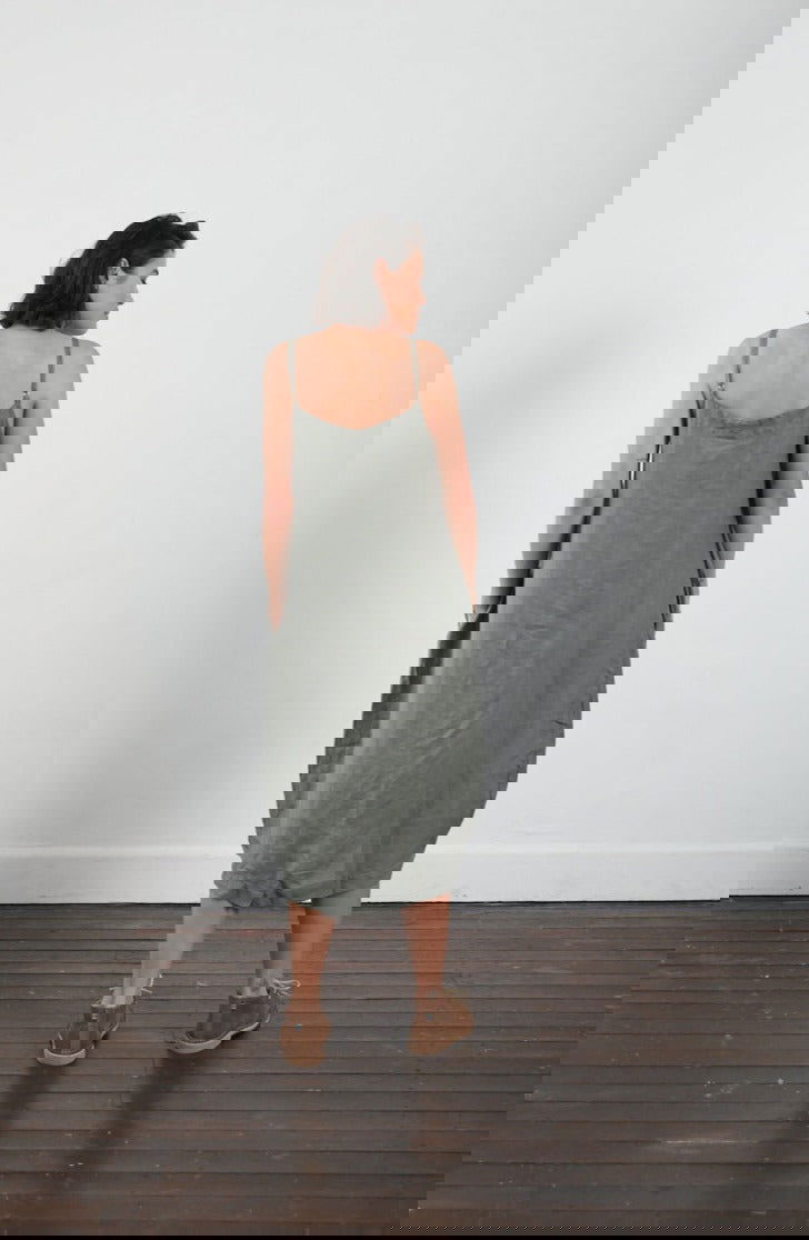 Montaigne Tulipe Linen Slip Dress Khaki1