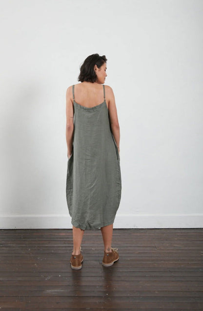 Montaigne Tulipe Linen Slip Dress Khaki1