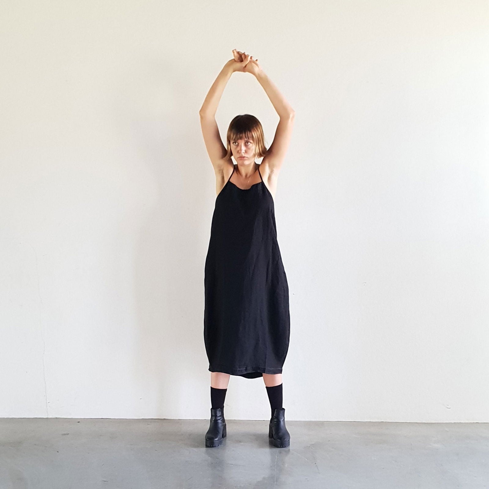 Montaigne Tulipe Linen Slip Dress Navy