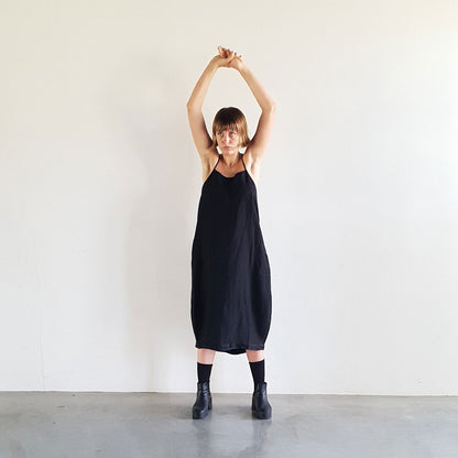 Montaigne Tulipe Linen Slip Dress Navy