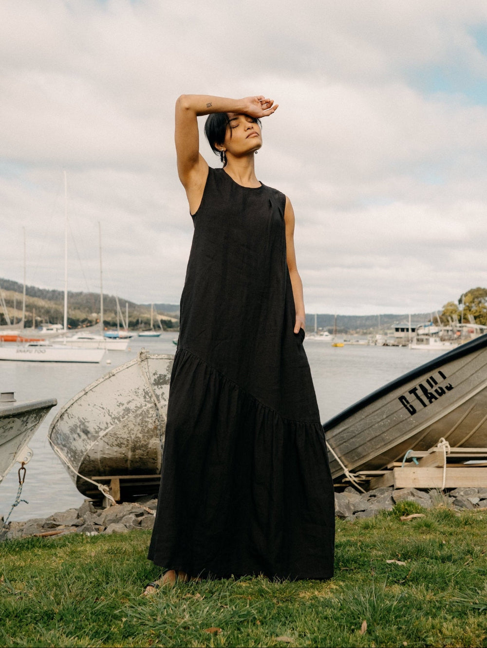 Montaigne Valerie Linen Maxi Dress Black