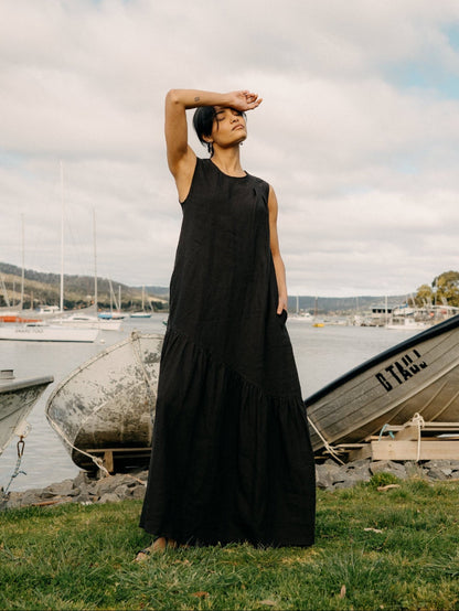 Montaigne Valerie Linen Maxi Dress Black