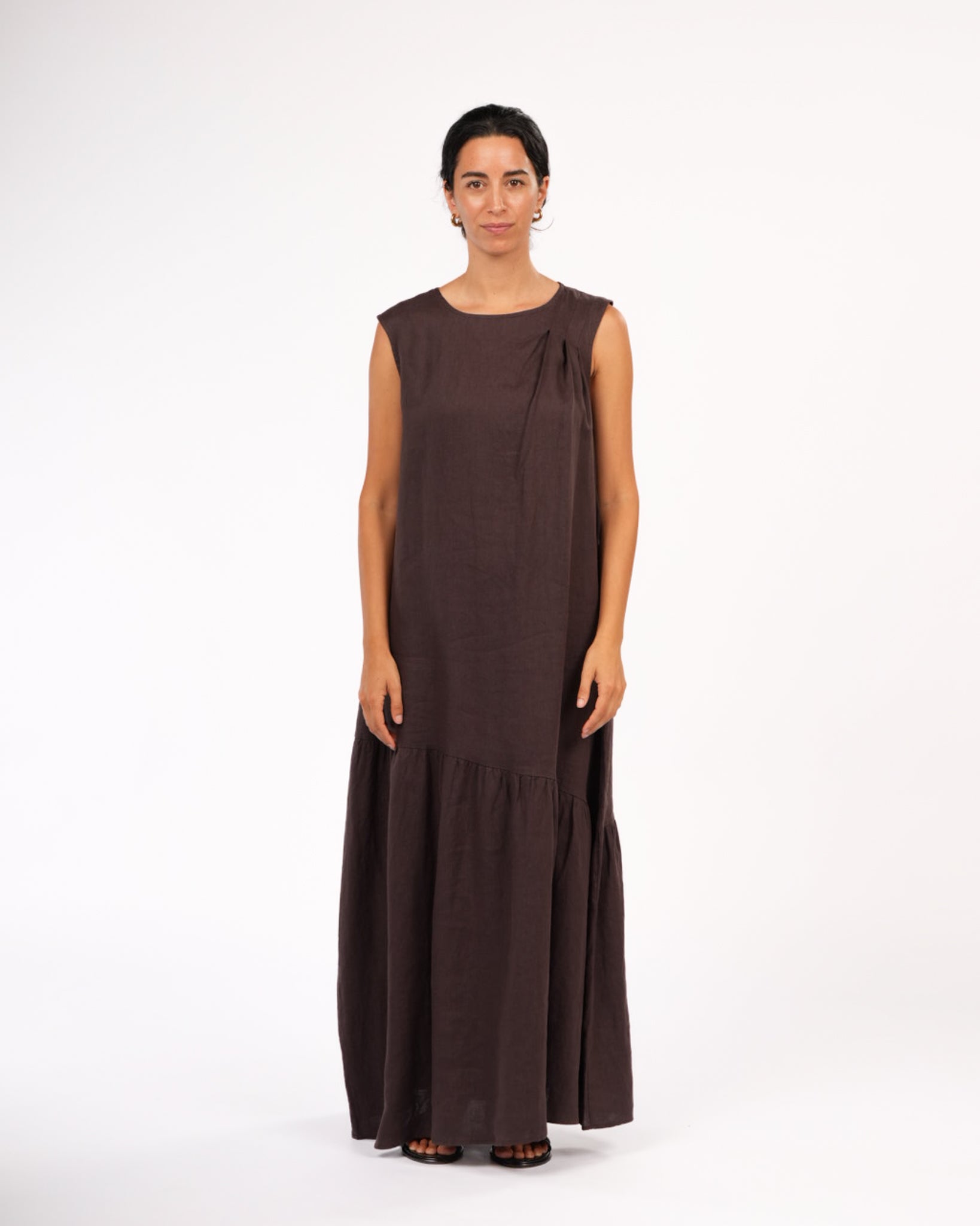 Montaigne Valerie Linen Maxi Dress Chocolate