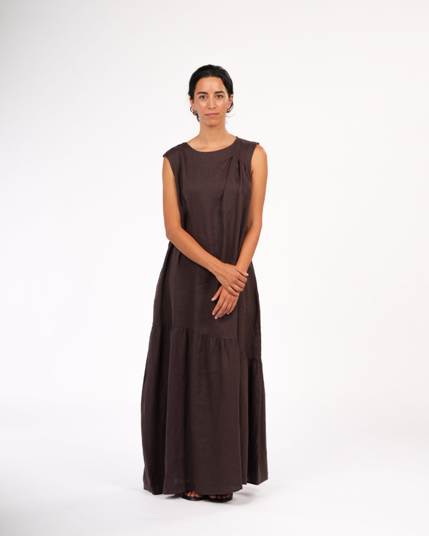 Montaigne Valerie Linen Maxi Dress Chocolate