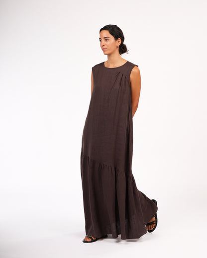Montaigne Valerie Linen Maxi Dress Chocolate