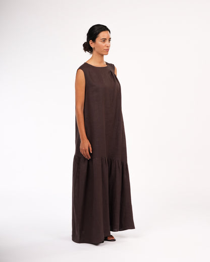 Montaigne Valerie Linen Maxi Dress Chocolate