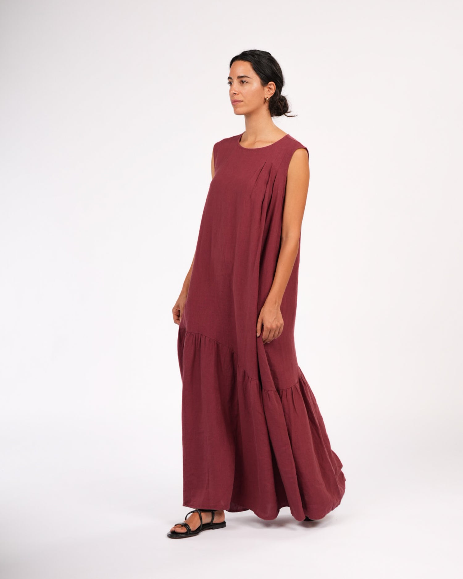 Montaigne Valerie Linen Maxi Dress Wine