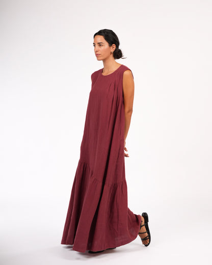 Montaigne Valerie Linen Maxi Dress Wine