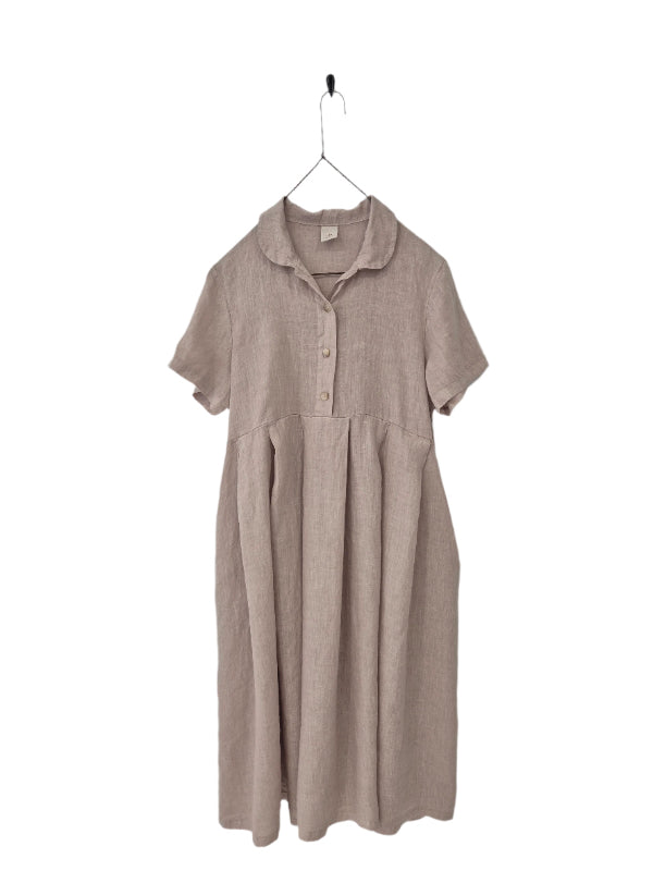 Montaigne Vianne Linen Dress with Pleats and Side Pockets Natural