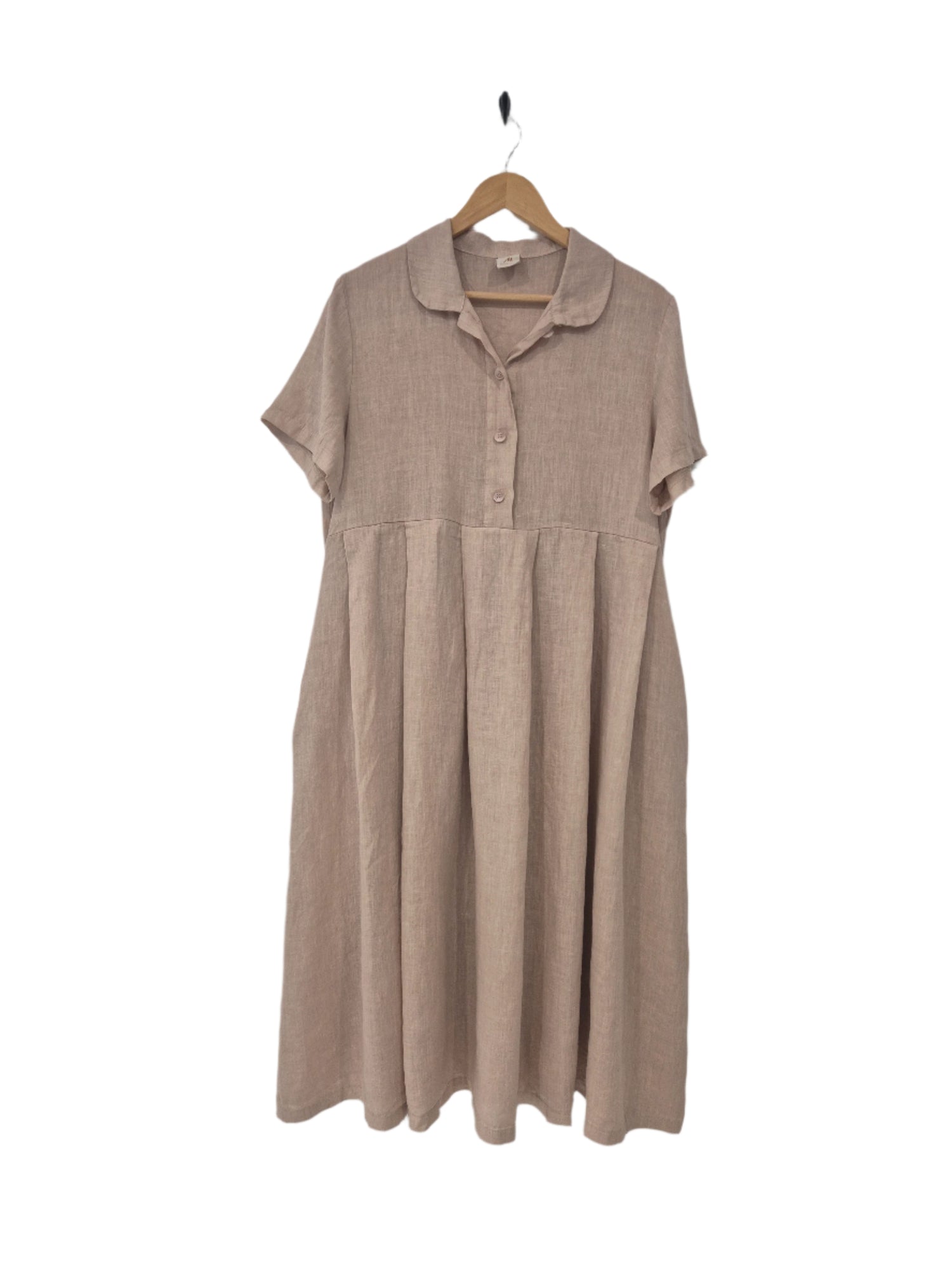 Montaigne Vianne Linen Dress with Pleats and Side Pockets Natural1