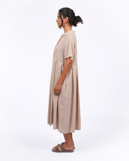 Montaigne Vianne Linen Dress with Pleats and Side Pockets Natural5