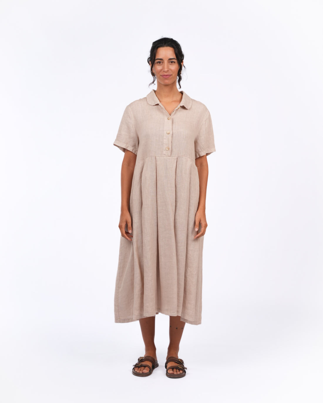 Montaigne Vianne Linen Dress with Pleats and Side Pockets Natural6
