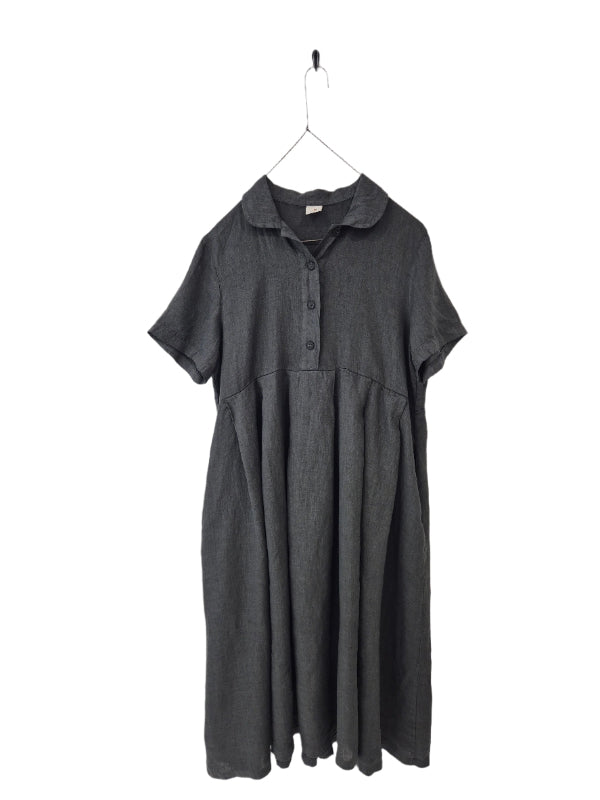 Montaigne Vianne Linen Dress with Pleats and Side Pockets Petrol