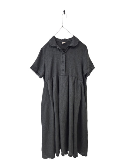 Montaigne Vianne Linen Dress with Pleats and Side Pockets Petrol