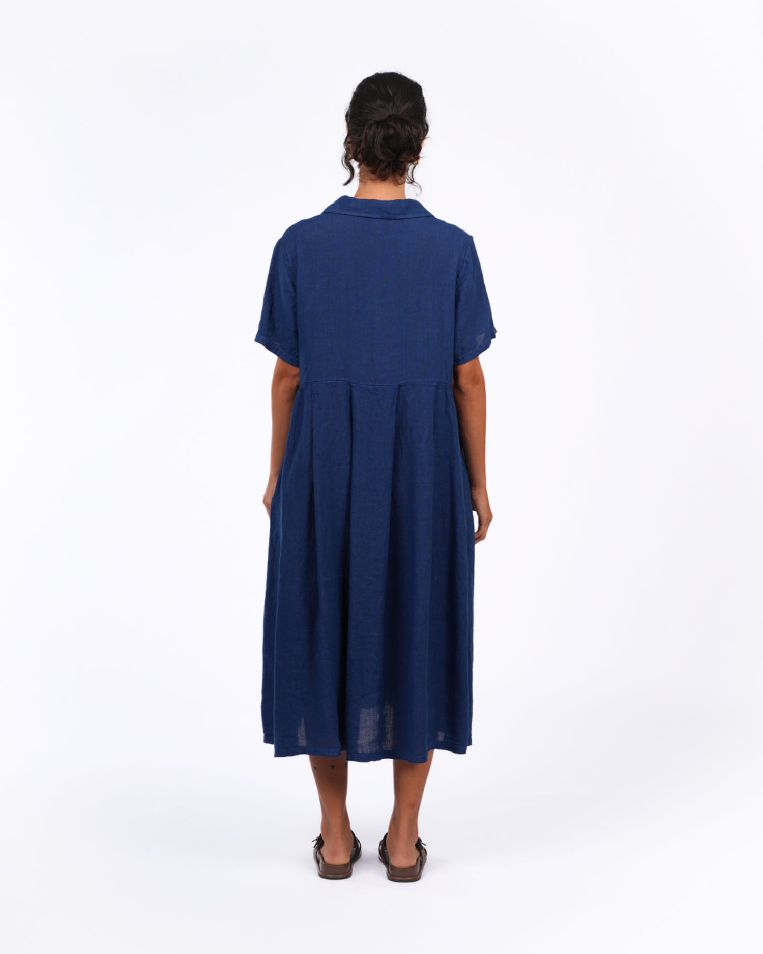 Montaigne Vianne Linen Dress with Pleats and Side Pockets Royal Blue2