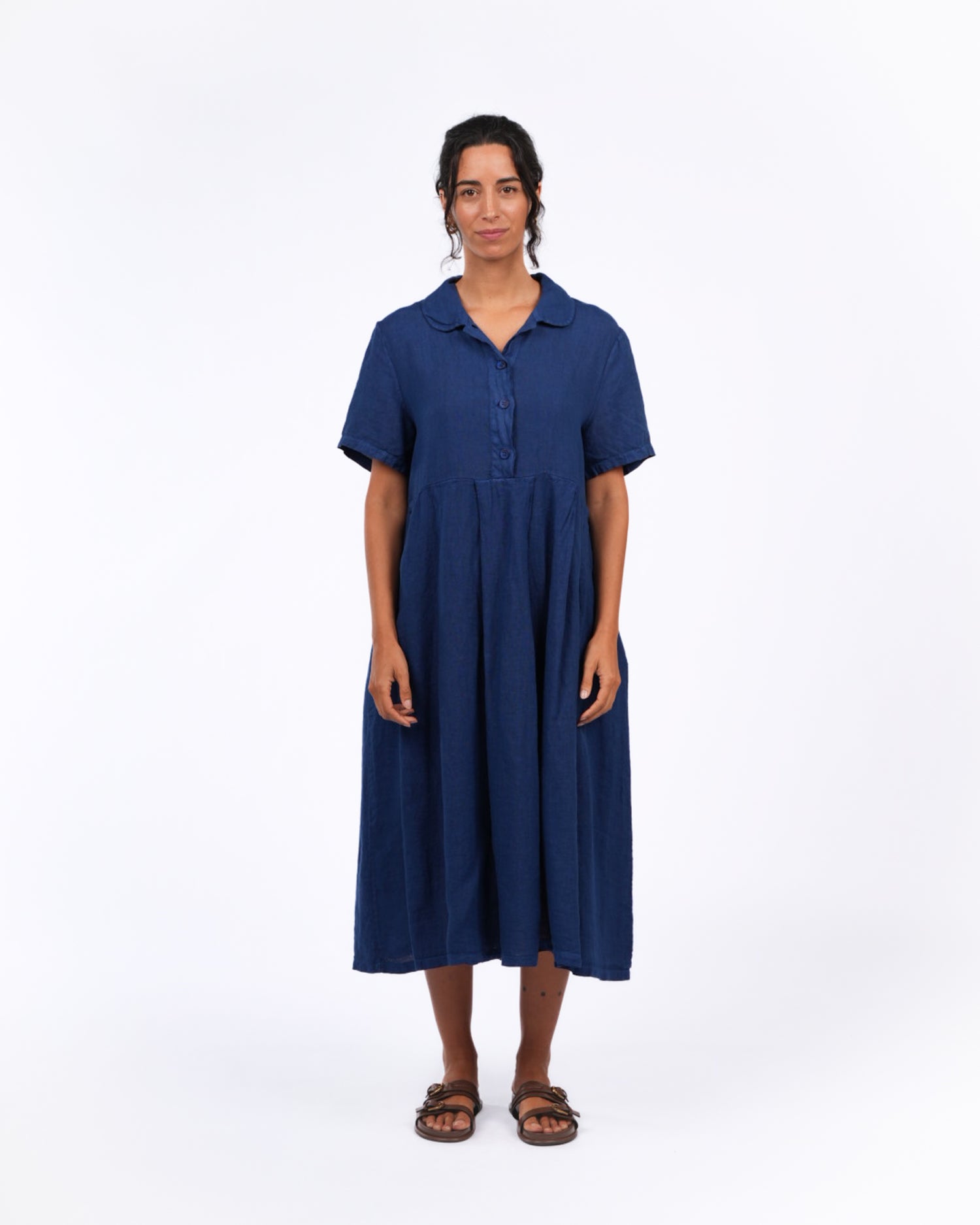 Montaigne Vianne Linen Dress with Pleats and Side Pockets Royal Blue3