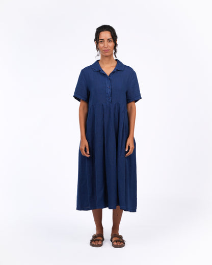 Montaigne Vianne Linen Dress with Pleats and Side Pockets Royal Blue3