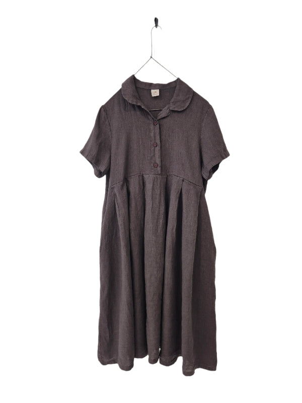 Montaigne Vianne Linen Dress with Pleats and Side Pockets Rum Raisin3