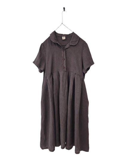 Montaigne Vianne Linen Dress with Pleats and Side Pockets Rum Raisin3