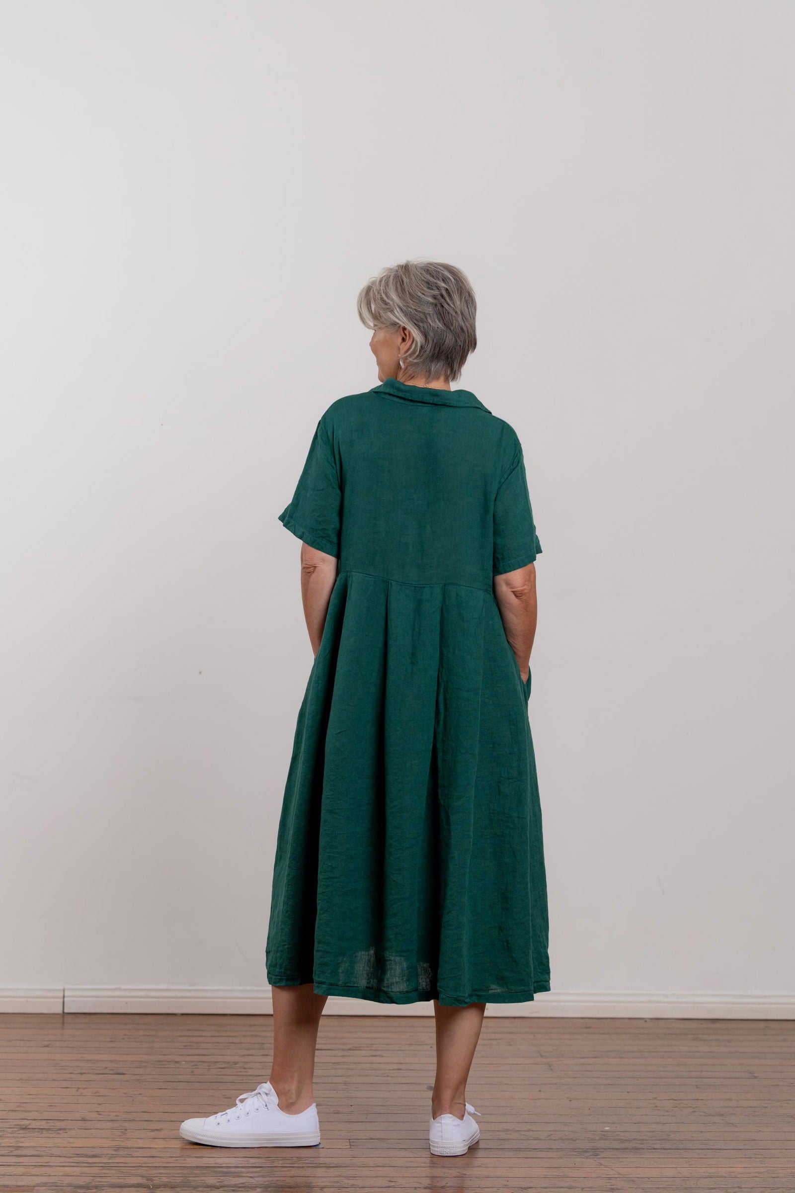 Montaigne Vianne Linen Dress with Pleats and Side Pockets Teal2