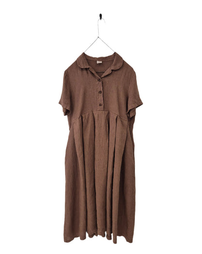 Montaigne Vianne Linen Dress with Pleats and Side Pockets Tobacco