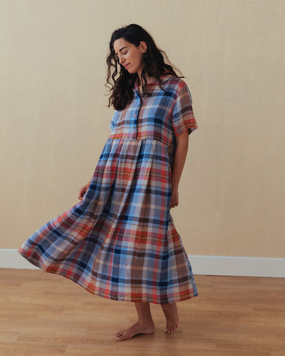 Vianne Multi Check Linen Dress