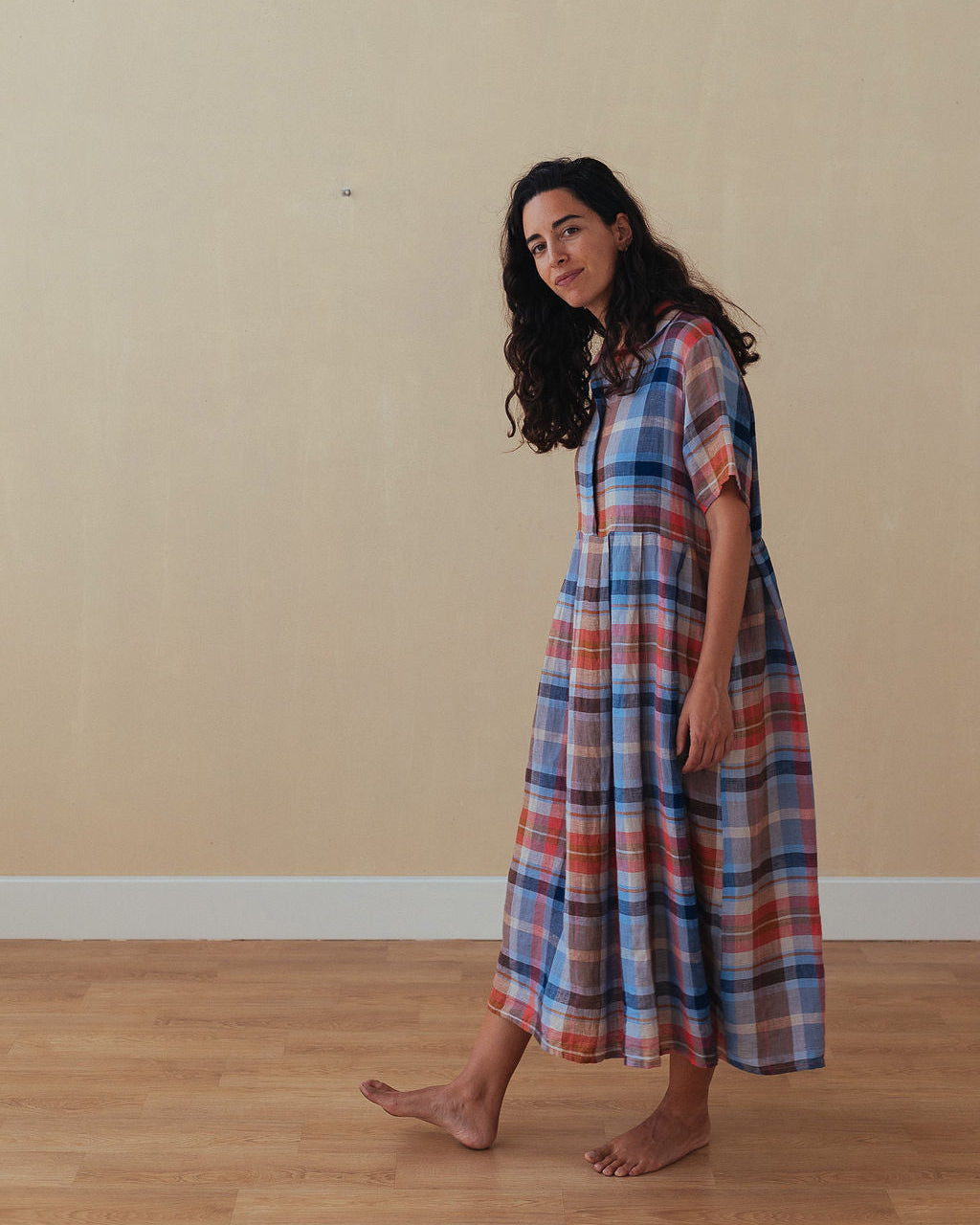 Vianne Multi Check Linen Dress