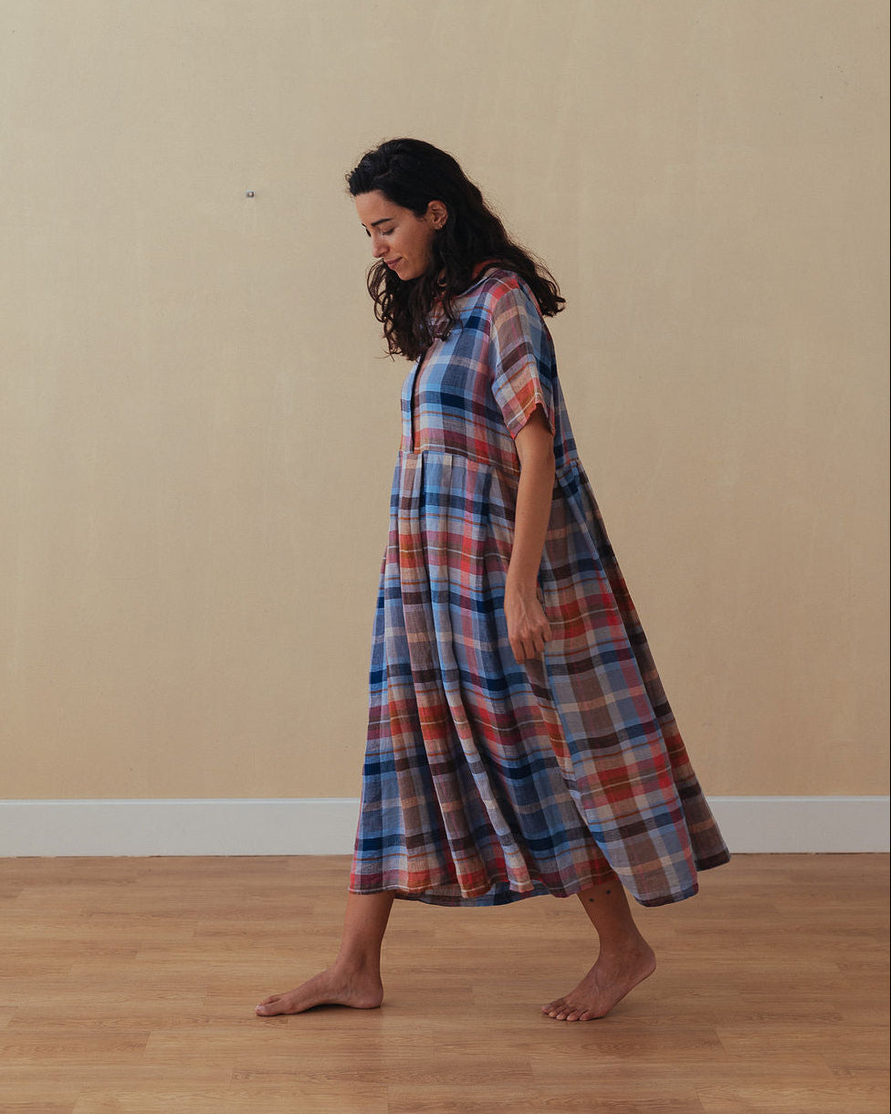 Vianne Multi Check Linen Dress