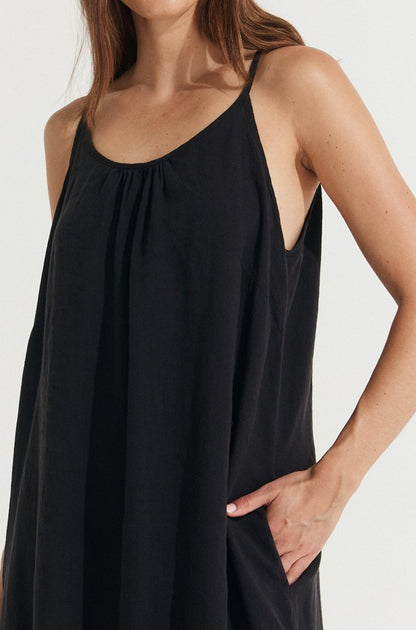 Montaigne Virginie Linen Maxi Dress with Side Splits Black