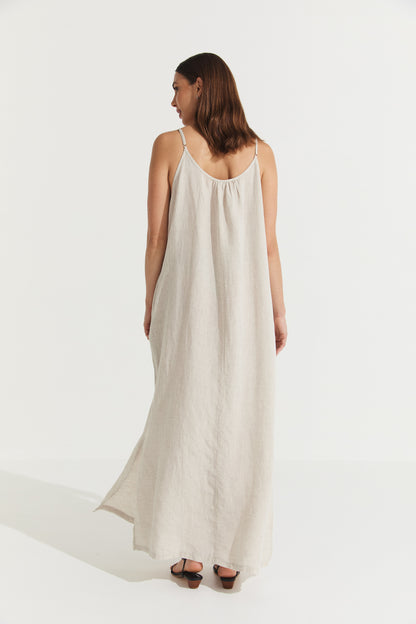 Montaigne Virginie Linen Maxi Dress with Side Splits Natural3