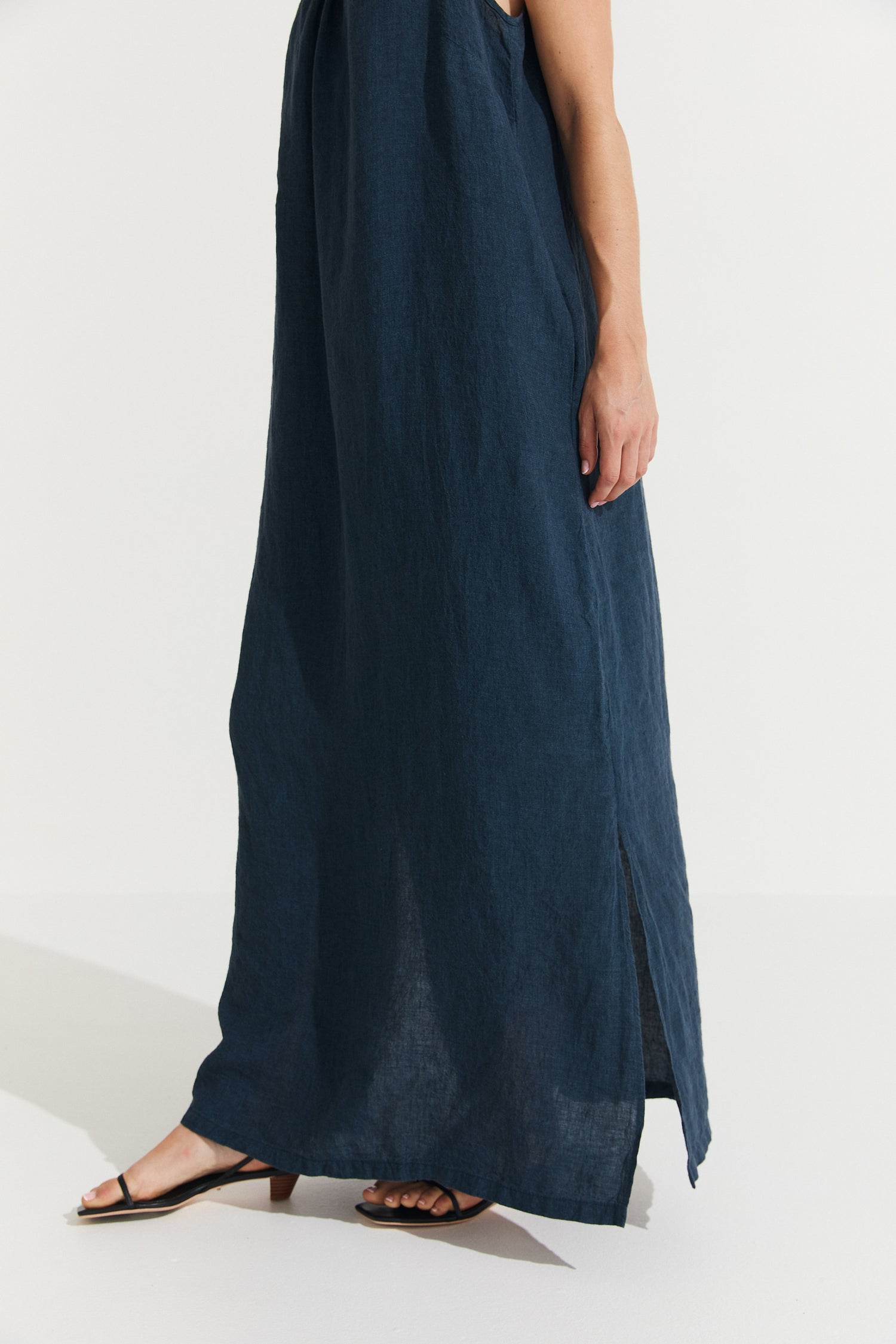 Montaigne Virginie Linen Maxi Dress with Side Splits Navy3