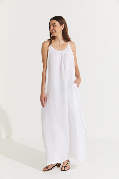 Montaigne Virginie Linen Maxi Dress with Side Splits White1