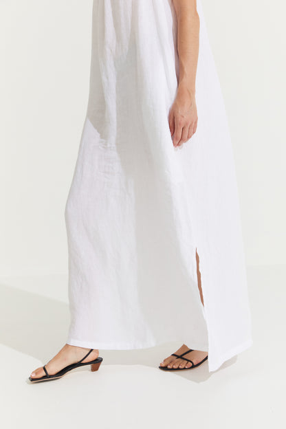 Montaigne Virginie Linen Maxi Dress with Side Splits White4