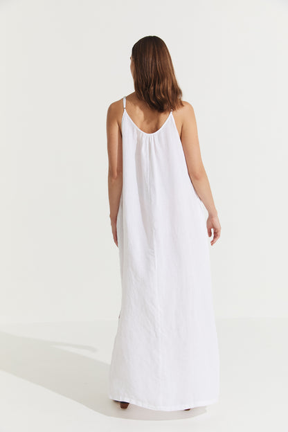 Montaigne Virginie Linen Maxi Dress with Side Splits White5