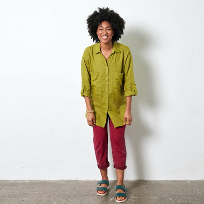 Montaigne Voyage Long Sleeve Linen Shirt Acid Green