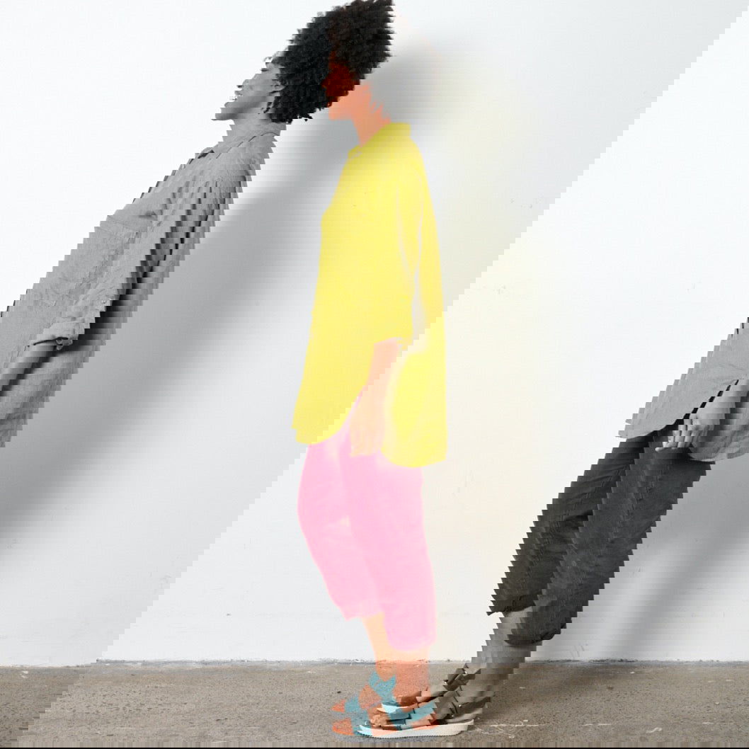 Montaigne Voyage Long Sleeve Linen Shirt Acid Green1