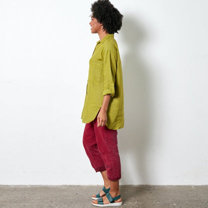 Montaigne Voyage Long Sleeve Linen Shirt Acid Green1