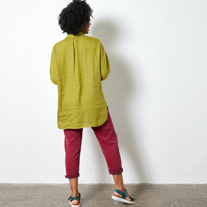 Montaigne Voyage Long Sleeve Linen Shirt Acid Green2