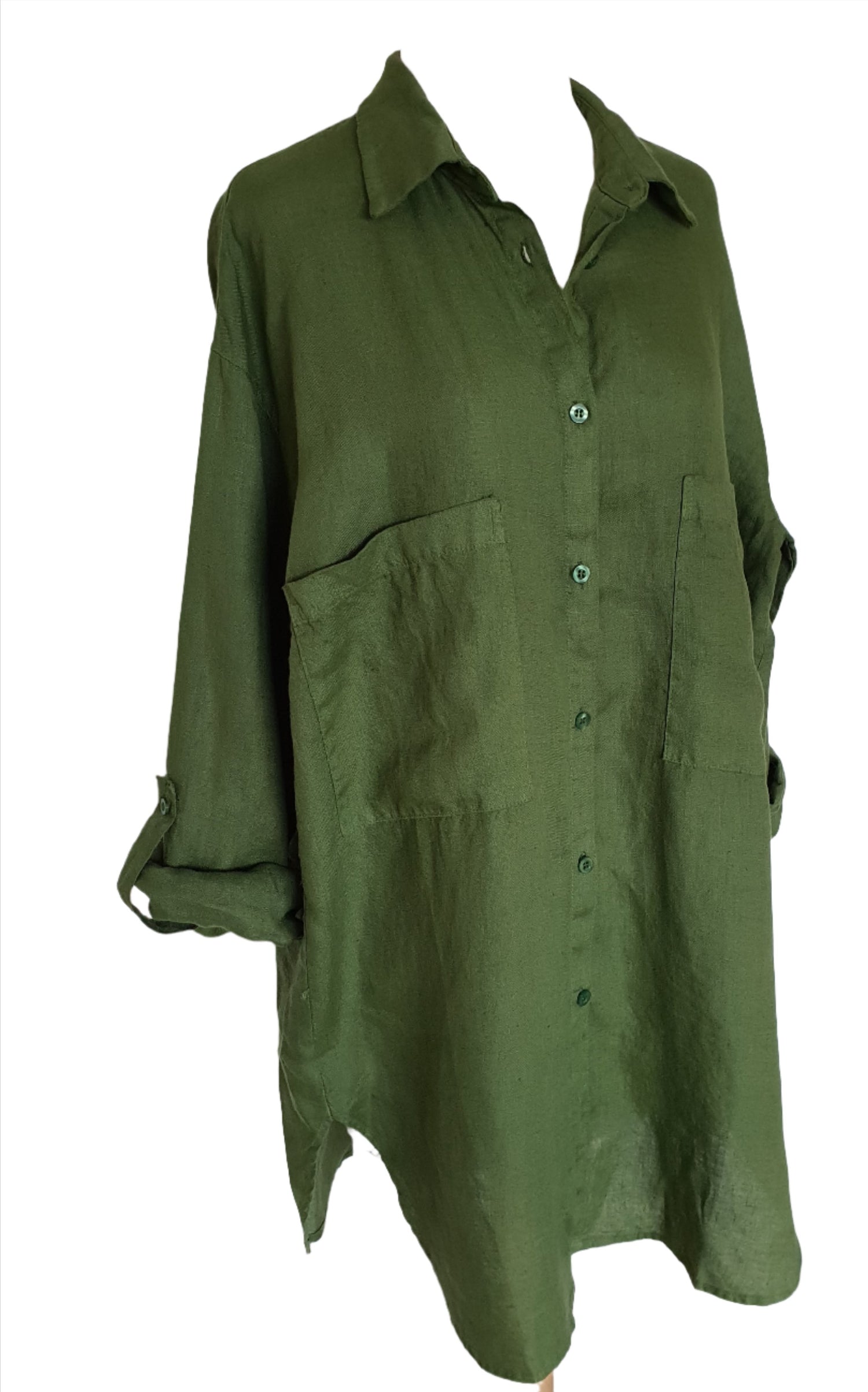 Montaigne Voyage Long Sleeve Linen Shirt Forest Green