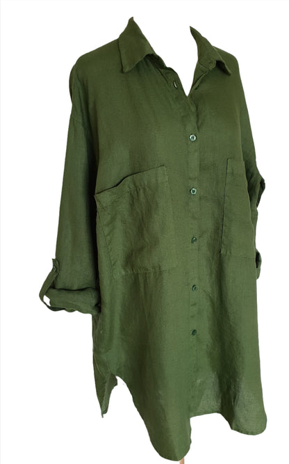 Montaigne Voyage Long Sleeve Linen Shirt Forest Green
