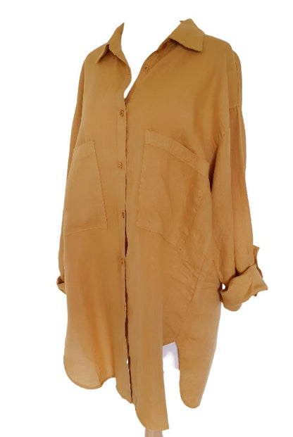 Montaigne Voyage Long Sleeve Linen Shirt Mustard