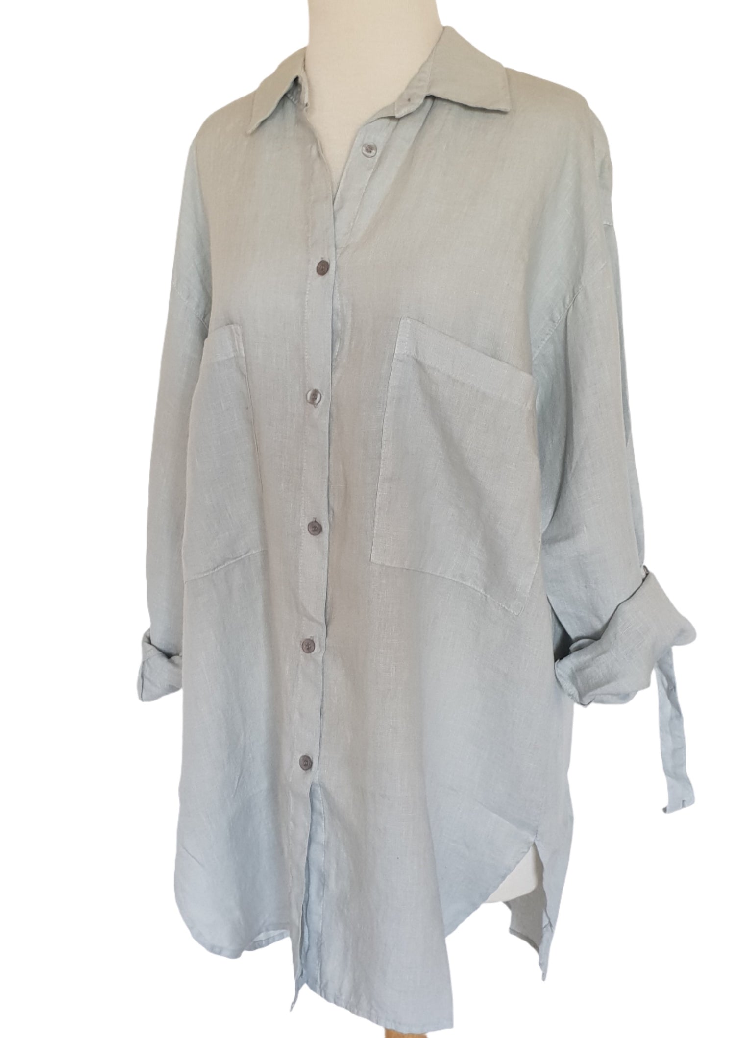 Montaigne Voyage Long Sleeve Linen Shirt Silver 