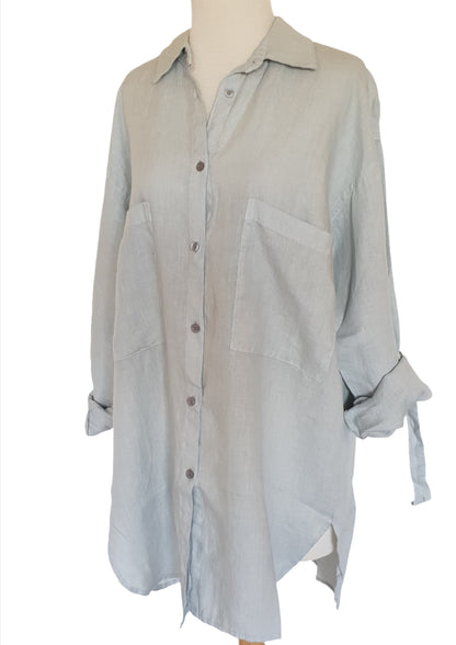 Montaigne Voyage Long Sleeve Linen Shirt Silver 