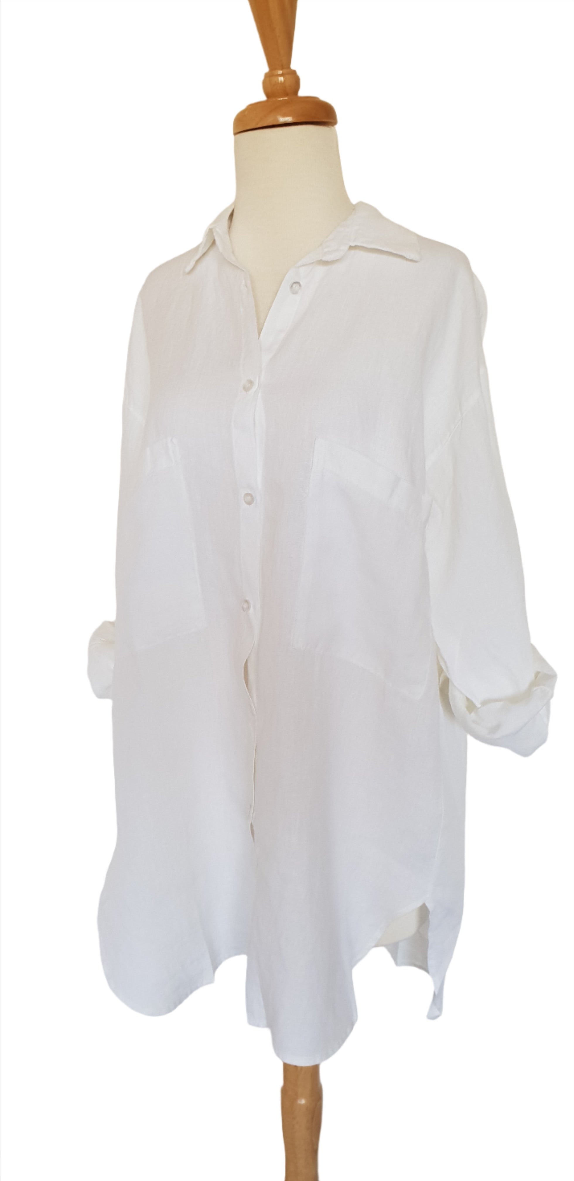 Montaigne Voyage Long Sleeve Linen Shirt White