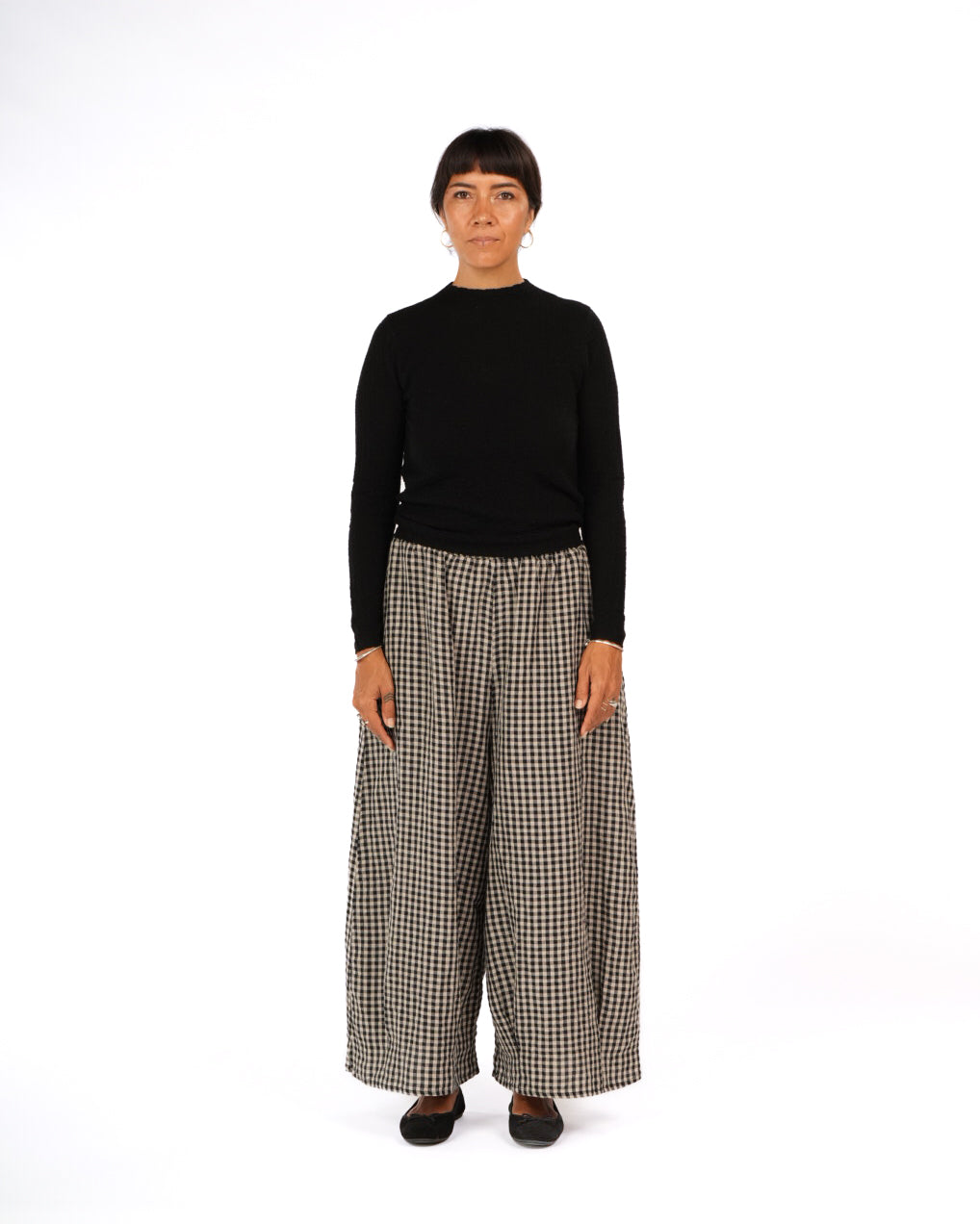Montaigne Womens Eadie Gingham Linen Pants Black