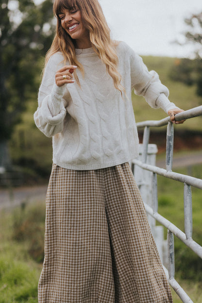Montaigne Womens Eadie Gingham Linen Pants Olive5
