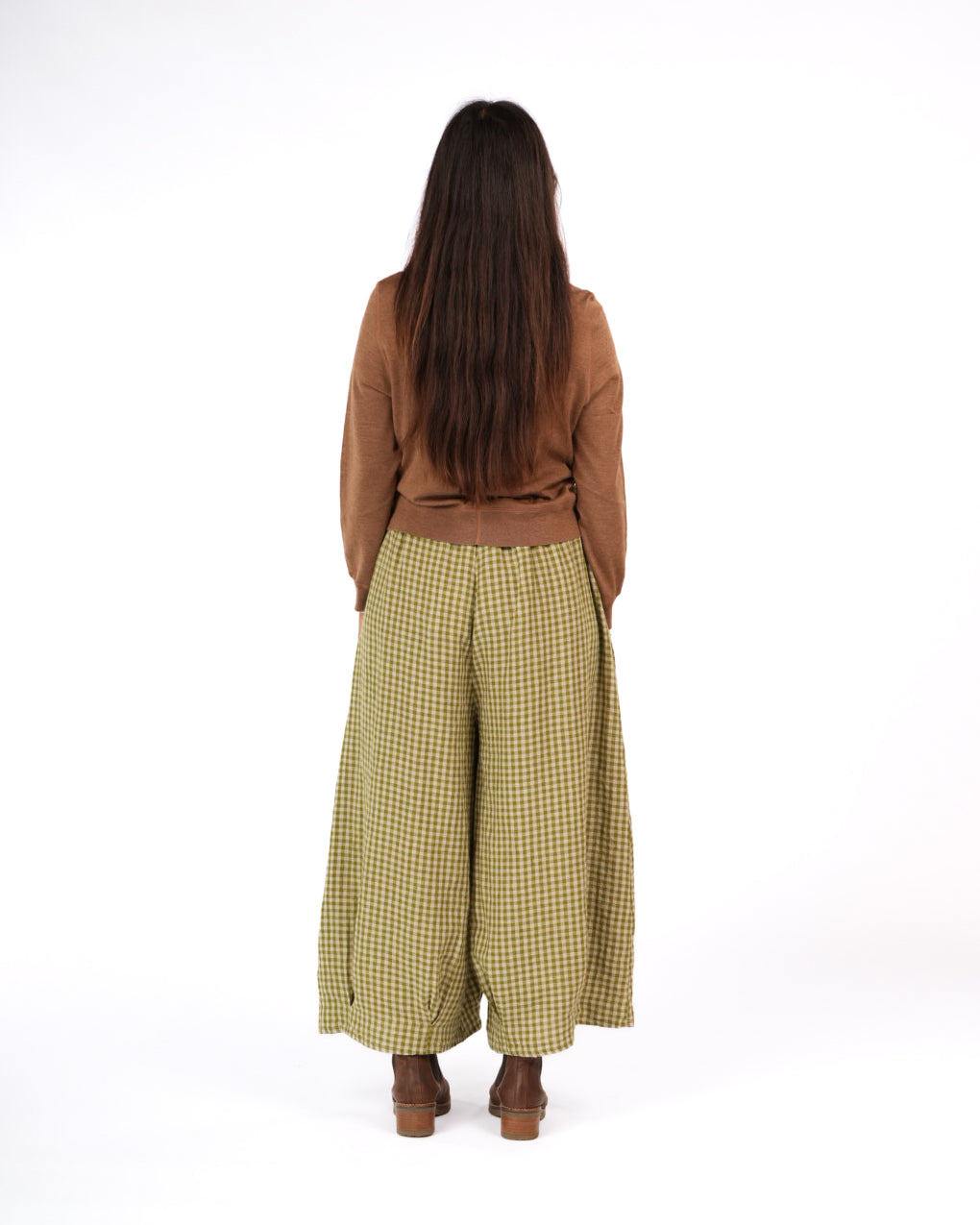 Montaigne Womens Eadie Gingham Linen Pants Pistachio1