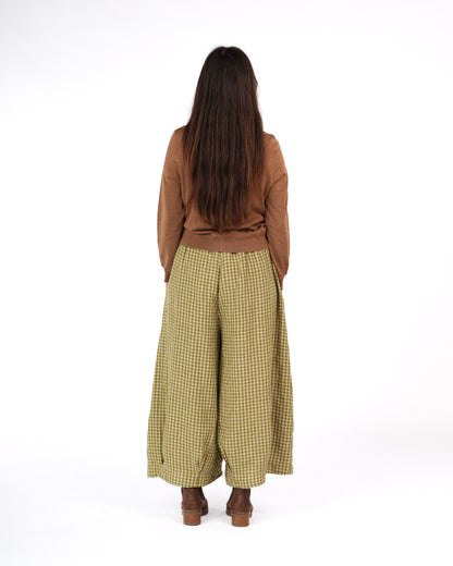 Montaigne Womens Eadie Gingham Linen Pants Pistachio1