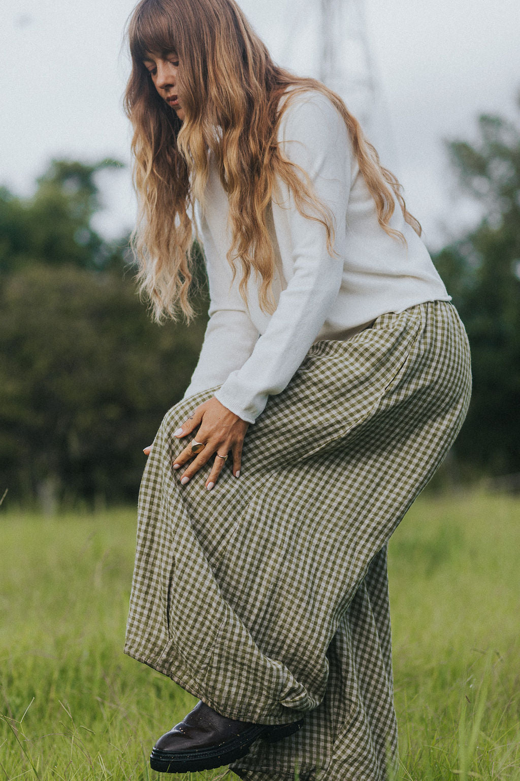 Montaigne Womens Eadie Gingham Linen Pants Pistachio3