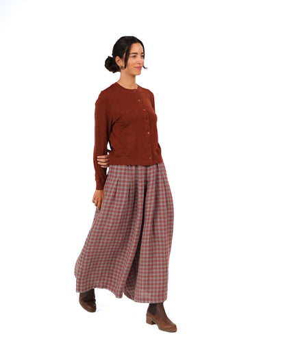 Montaigne Women’s Red Check Linen Pants – 100% French Linen Relaxed Fit Red10